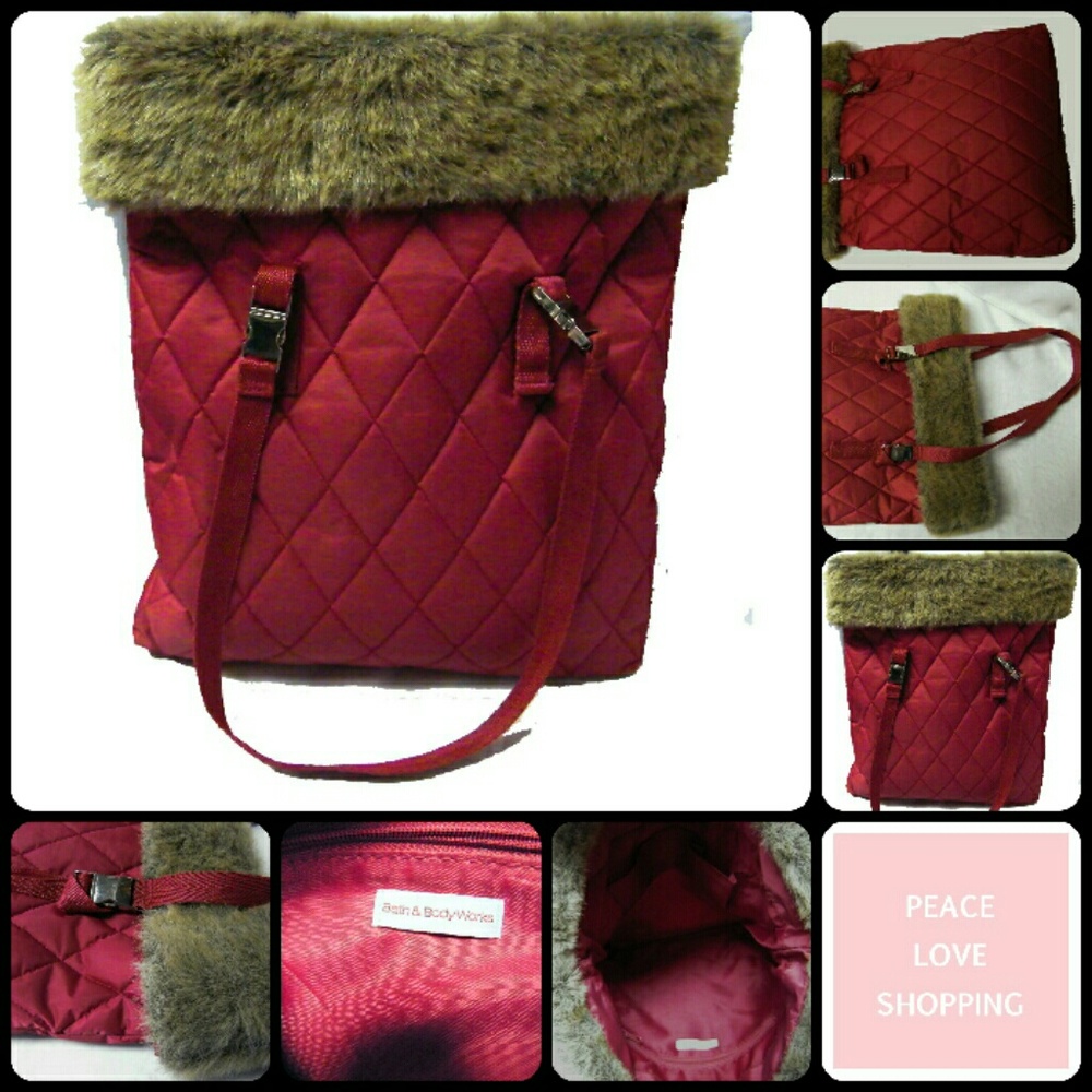 Tote Bag Bath & Body Works Red Quilted Fur Purse